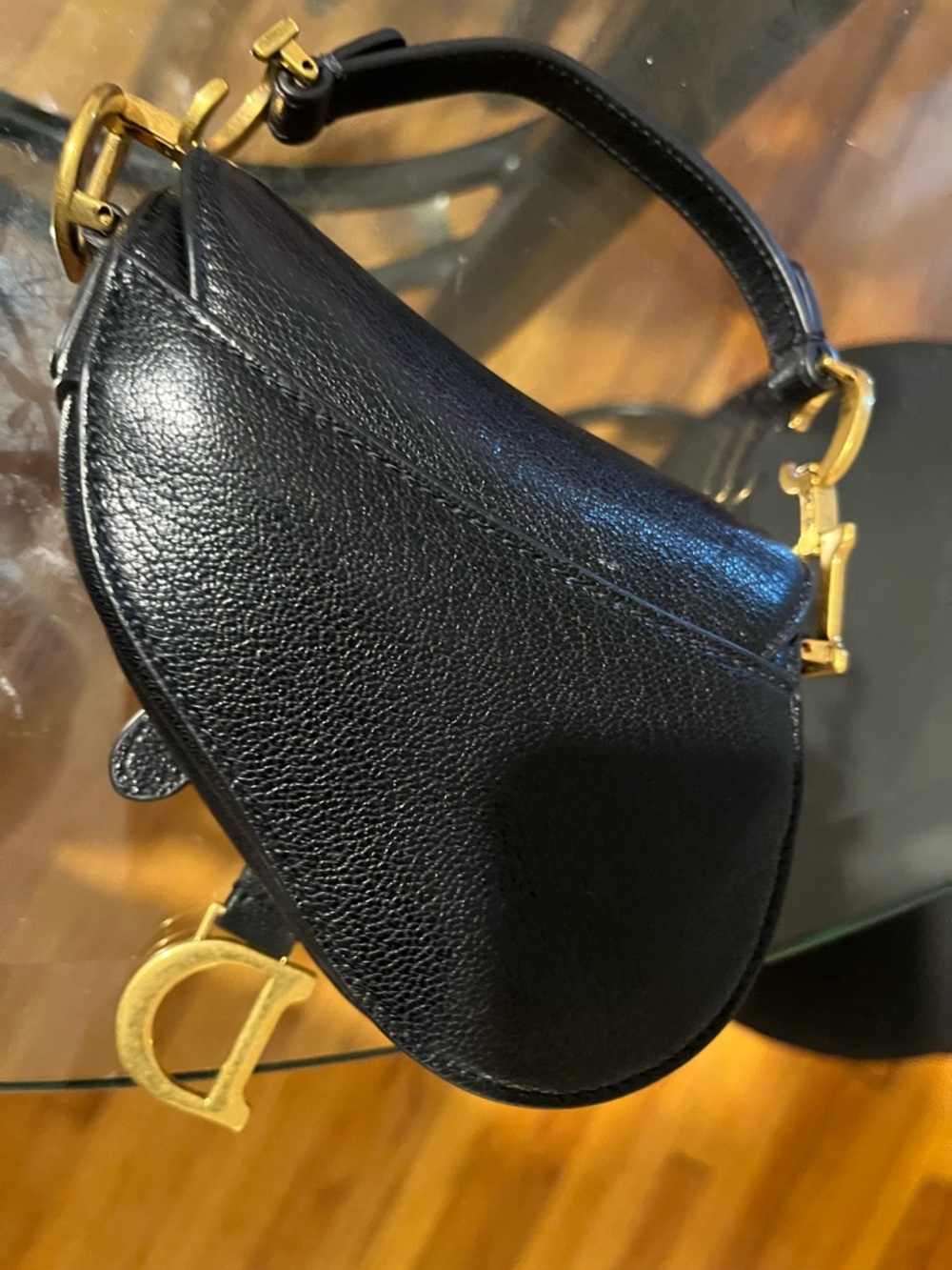 Dior Black Saddle Bag with Gold 'D' Charm - Picture 6 of 7